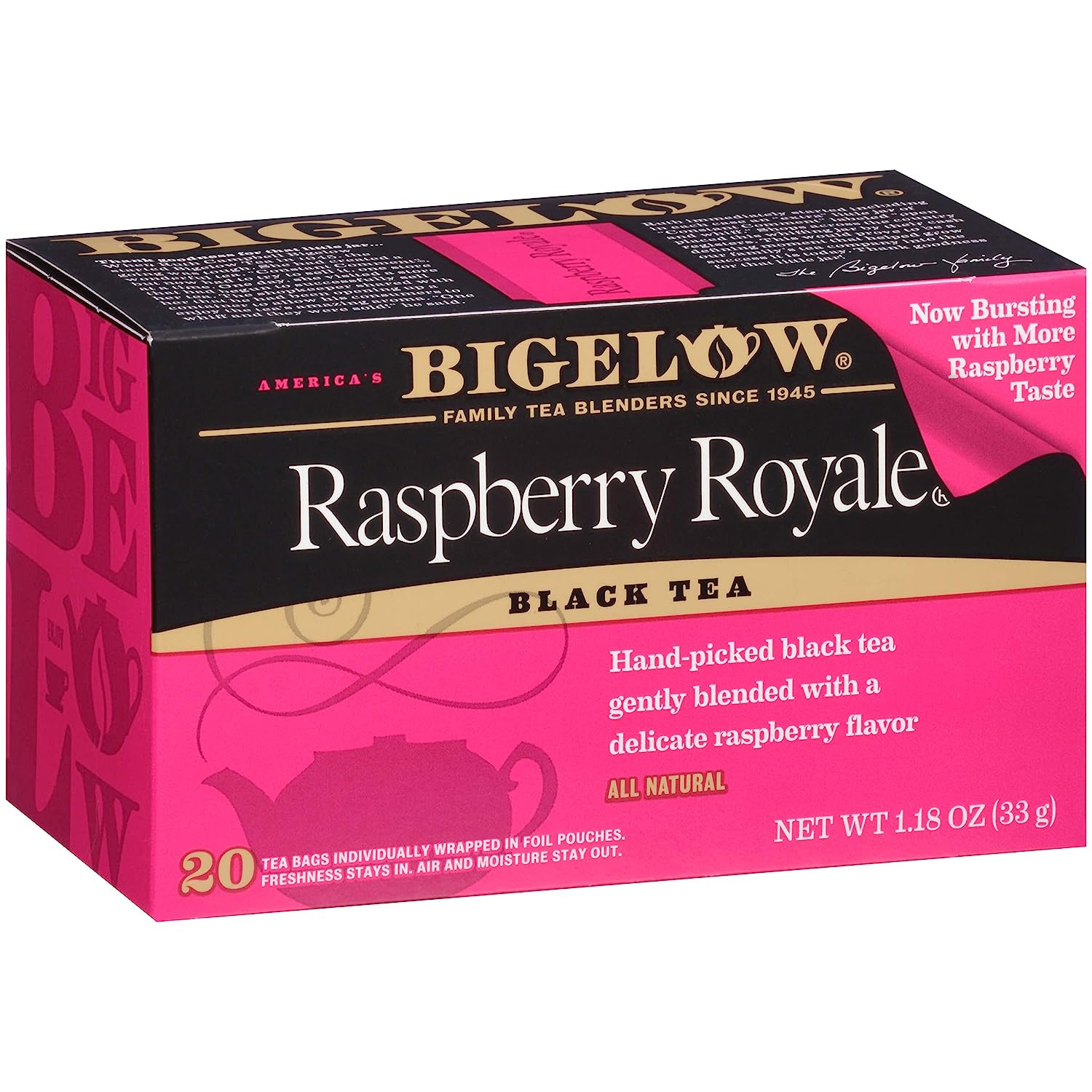 Bigelow Tea Raspberry Royale Black Tea, Caffeinated, 20 Count (Pack of 6), 120 Total Tea Bags