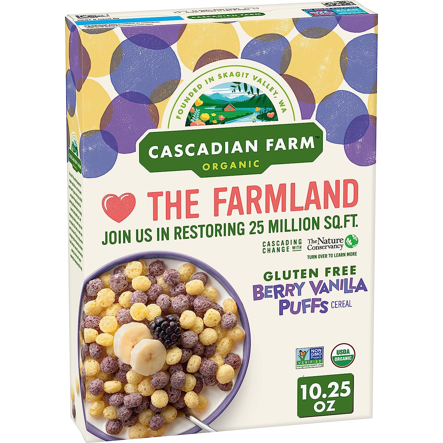 Cascadian Farm Organic Berry Vanilla Puffs Cereal, Gluten Free, 10.25 oz