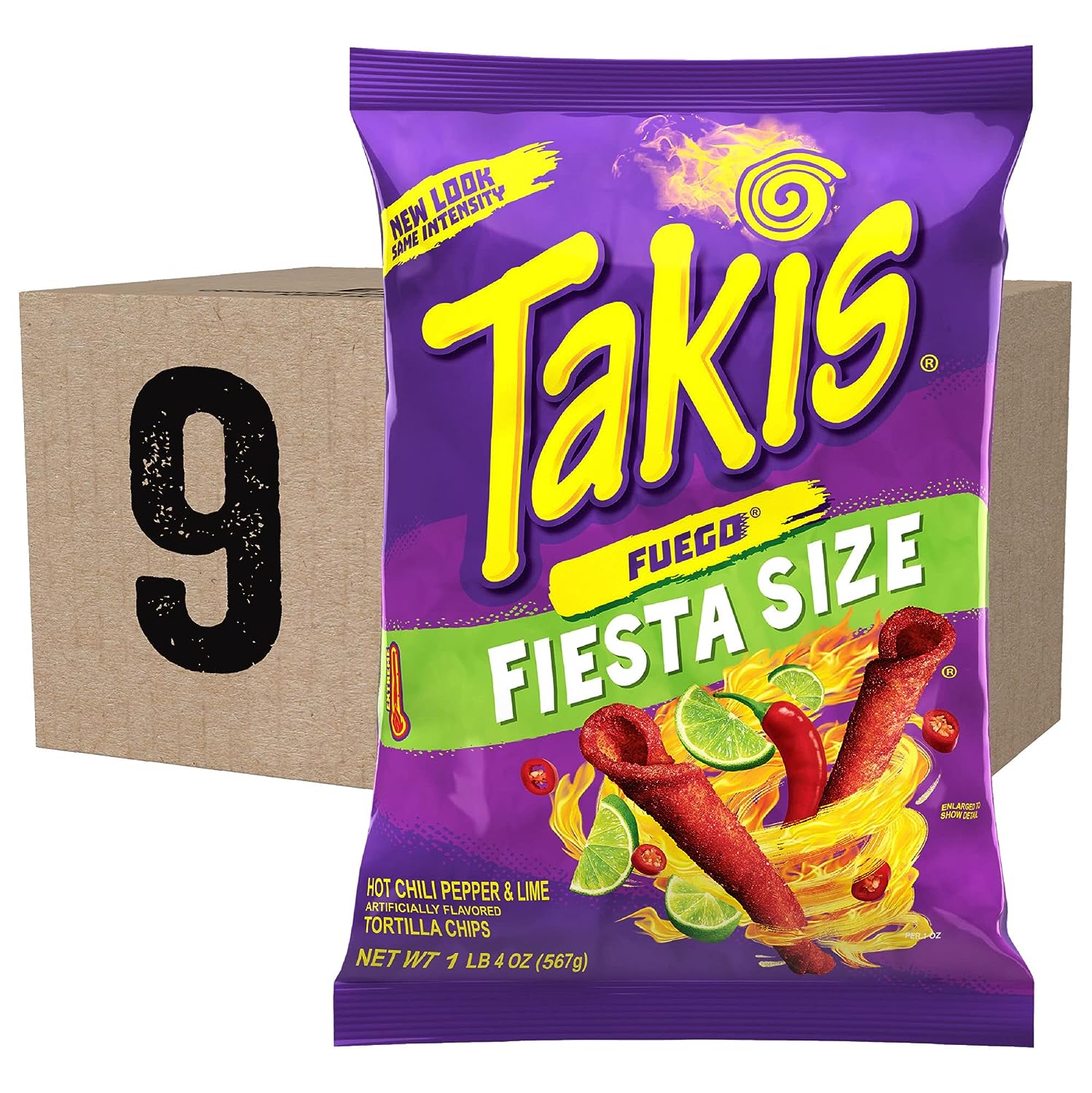 Takis Fuego Rolled Spicy Tortilla Chips, Hot Chili Pepper Lime Flavored Hot Chips, Multipack 9, 20 Ounces Each