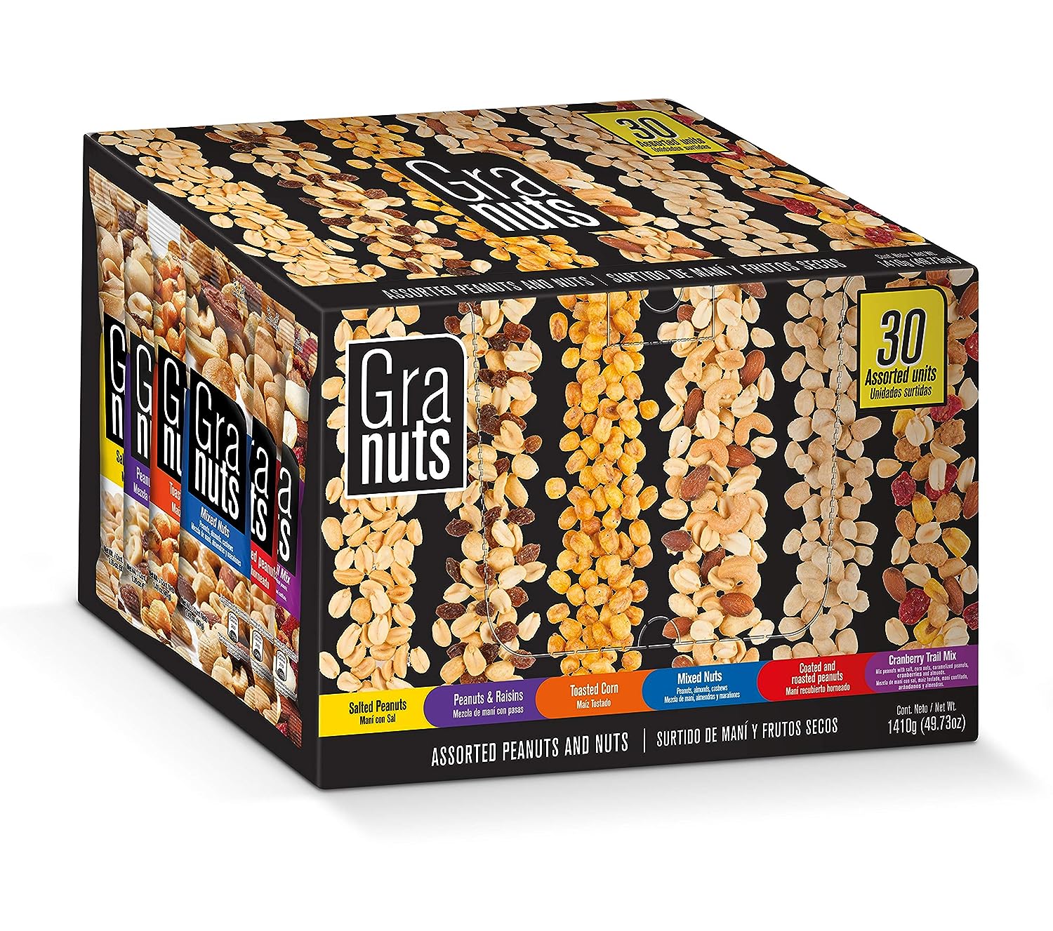 Granuts Assorted Peanuts & Nuts | Includes 6 Different Flavor Options | 30 Inner Packs | 49.73 Oz (Pack of 30)