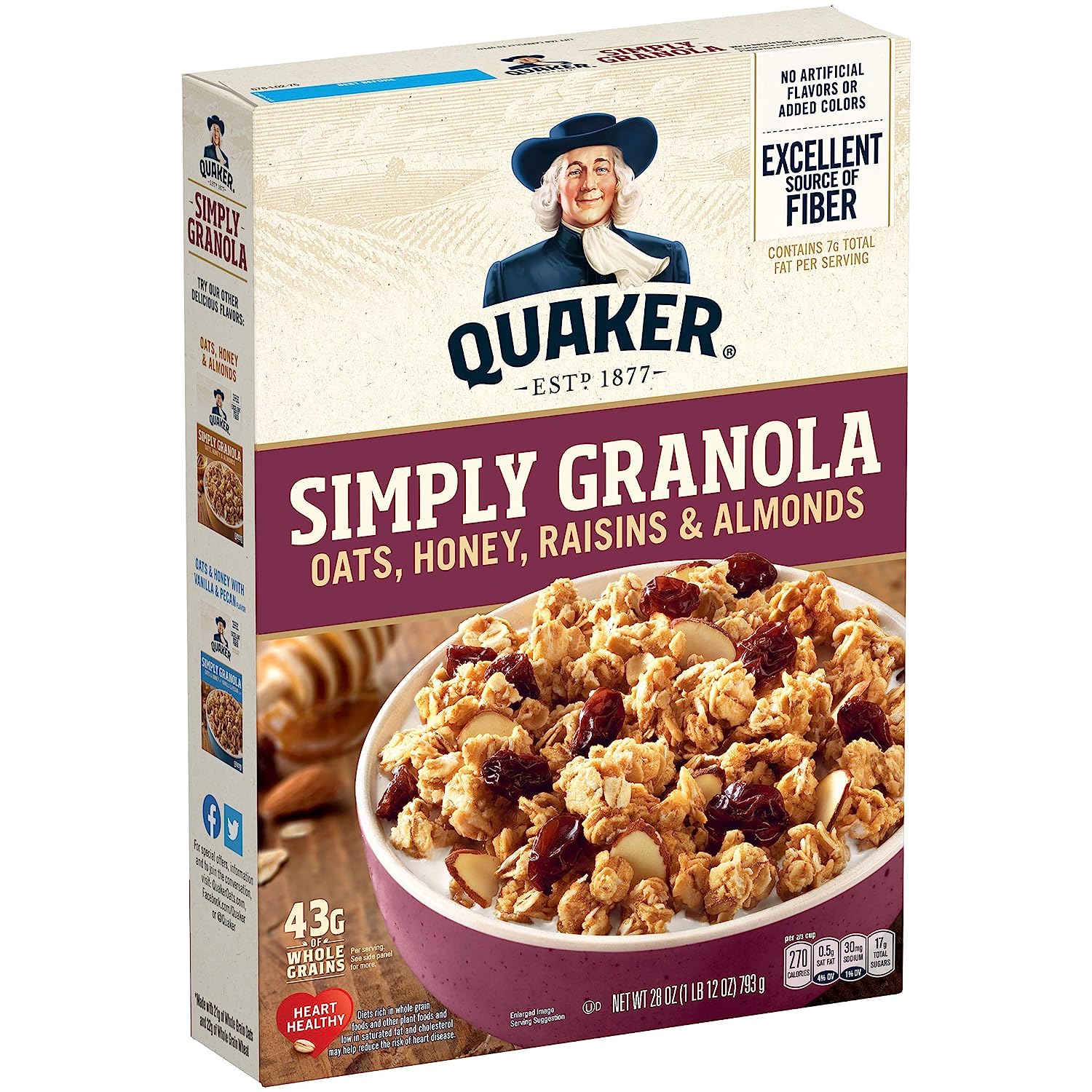 Quaker, Simply Granola Breakfast Cereal, Oats Honey Almonds & Raisins, 28 Oz