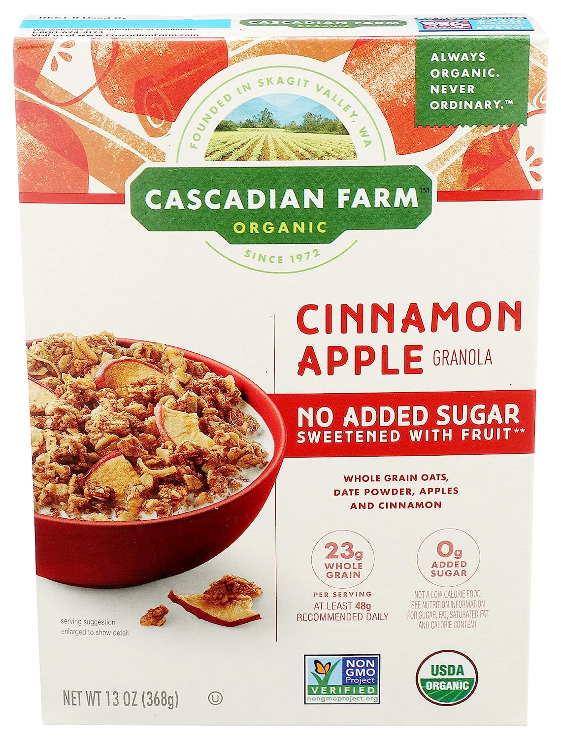 Cascadian Farm Organic Cinnamon Apple Granola, No Added Sugar, Non-GMO, 13 oz.