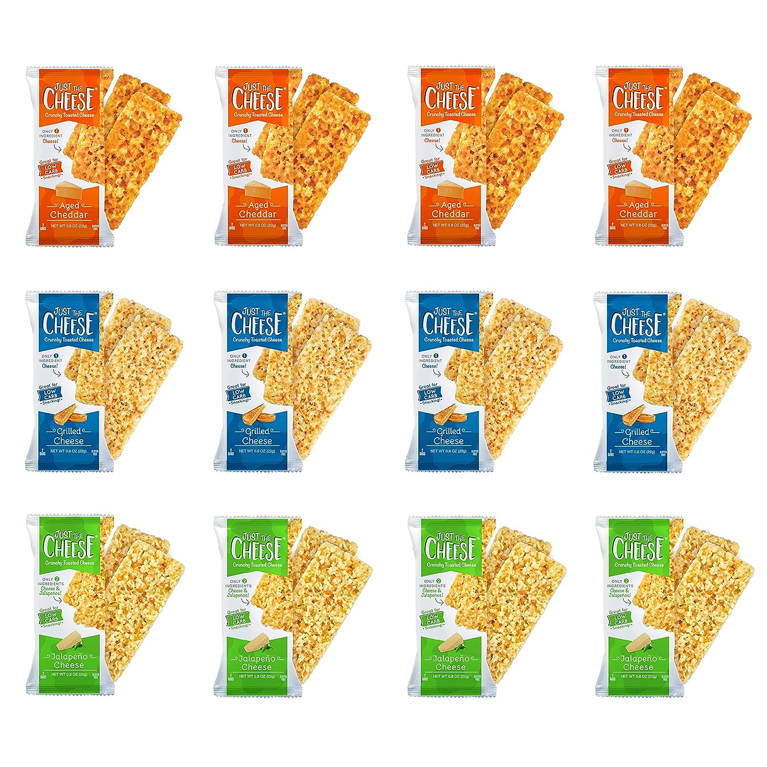 Just the Cheese Bars Cheese Crisps | High Protein Baked Keto Snack | Made with 100% Real Cheese | Gluten Free | Low Carb Lifestyle | VARIETY PACK, 0.8 Ounces (Pack of 12)