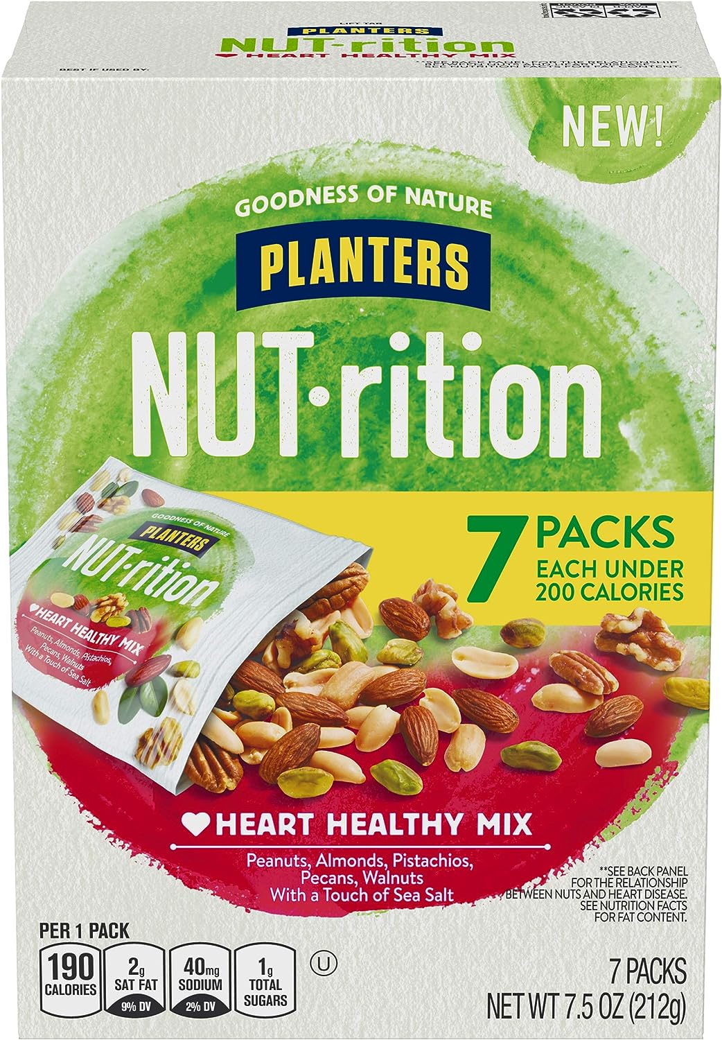 PLANTERS NUT-rition Heart Healthy Mix with Walnuts, 7.5 oz Box (Contains 7 Individual Pouches) - On-the-Go Snack, Work Snack, School Snack and Active Lifestyle Snack - Great Camping Snacks - Kosher